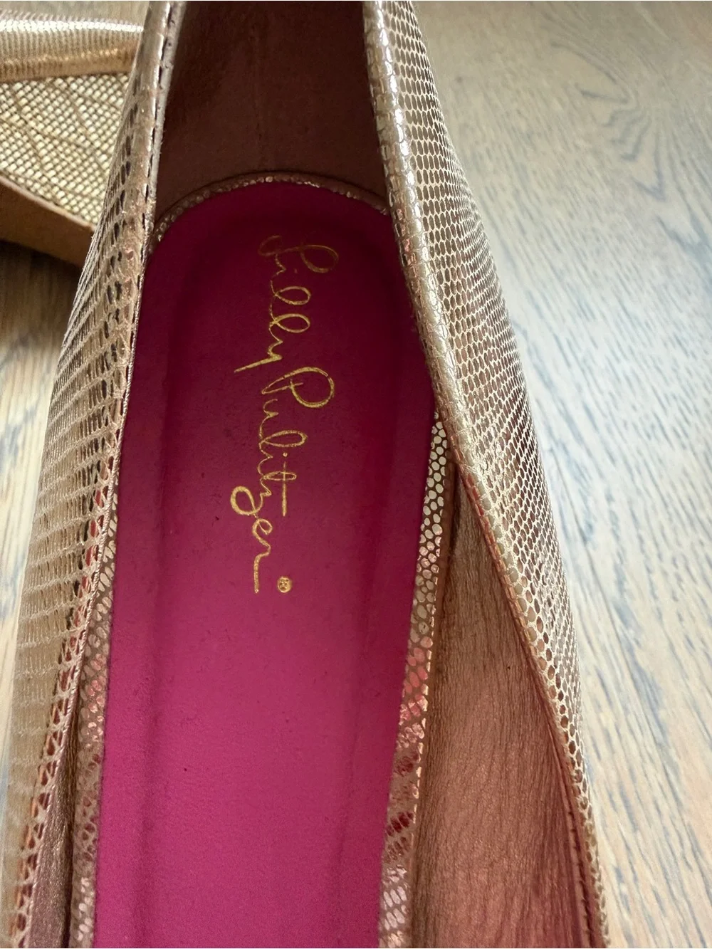 Lilly Pulitzer Metallic Gold Peep-Toe Wedges